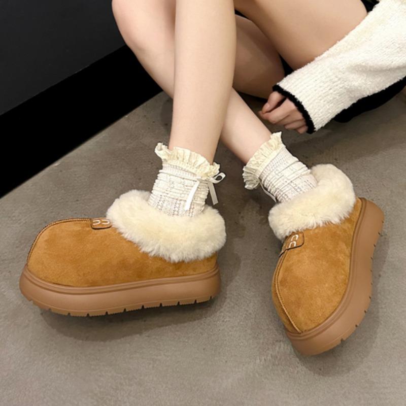 Fur Platform Women Ankle Snow Boots Winter Suede Warm Plush Cotton Shoes Brand Mid Heels Casual Shoes Woman Trend Botas Mujer