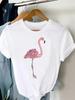 2025 New Watercolor Lovely Flamingo Women Short Sleeve Fashion Summer Top Casual Trend Tshirt Travel Graphic T-Shirt Lady Tee