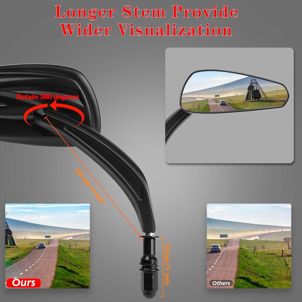 Motorcycle Rear View Mirrors For Sportster Road King Street Electra Glide Road Glide Dyna Softail 1982-2024 (Black)