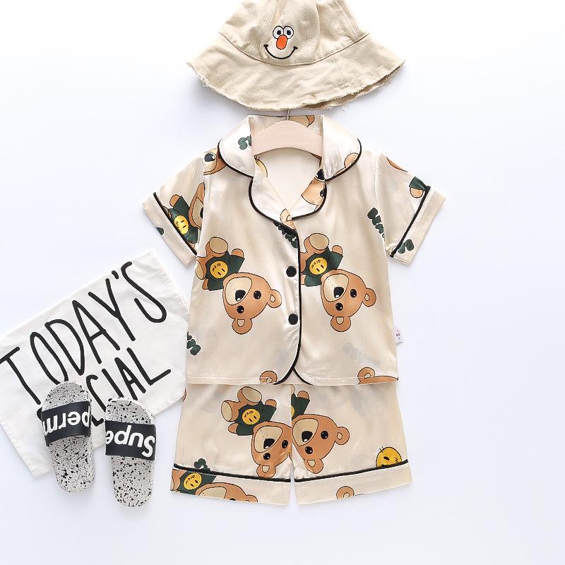 BB58 Mufurui Summer Kids' Silk Bear Cartoon Pajama Short Sleeve Two-Piece Set