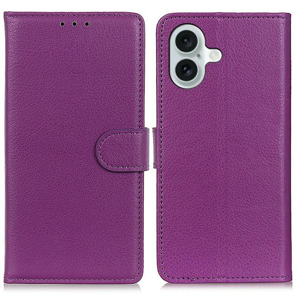 

For iPhone 17 Wallet Case PU Leather Phone Cover Litchi Texture Purple
