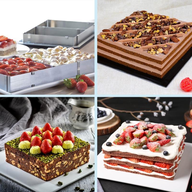 Rektangulær Kageform Ring, Justerbar Rustfri Stål Firkantet Mousse Kage Skærer Bagning Form Kagebageri Værktøj