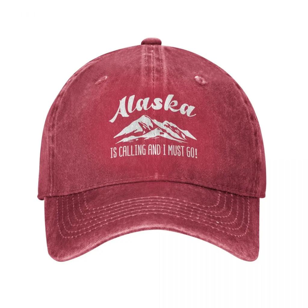 Casquette de baseball décontractée « Alaska Is Calling Mountains » pour hommes et femmes, effet vieilli, délavé, snapback, citation amusante sur les voyages, entraînements en plein air