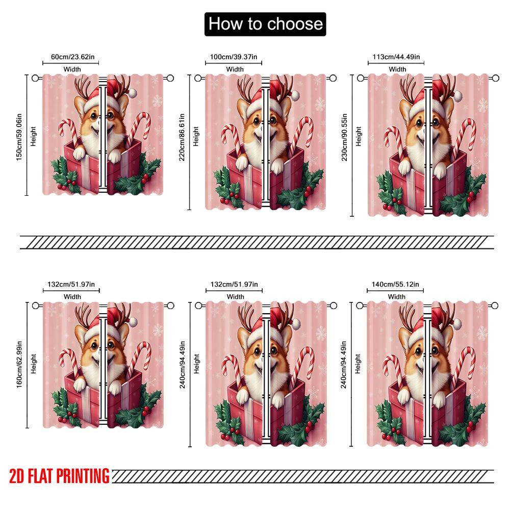 2pcs  2D plane printing Pattern Curtains Christmas Corgi Gift Festive Dog (2) Polyester Easy Install (without rod) Versatile All
