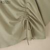 ZANZEA Damen Lässiges Rundhals 3/4-Ärmel Lockere Bluse mit Kordelzug