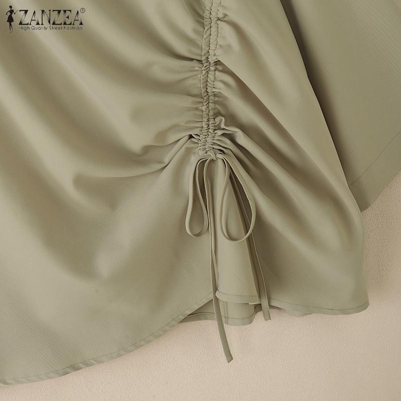 ZANZEA Damen Lässiges Rundhals 3/4-Ärmel Lockere Bluse mit Kordelzug