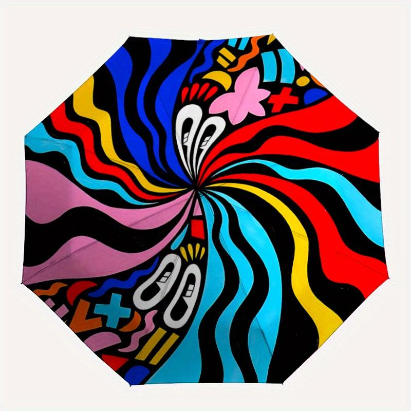 

1pc Psychedelic Art Folding Umbrella , 8 Ribs Casual Durable Lightweight Portable Travelling Umbrella For Men & Women yy250728109