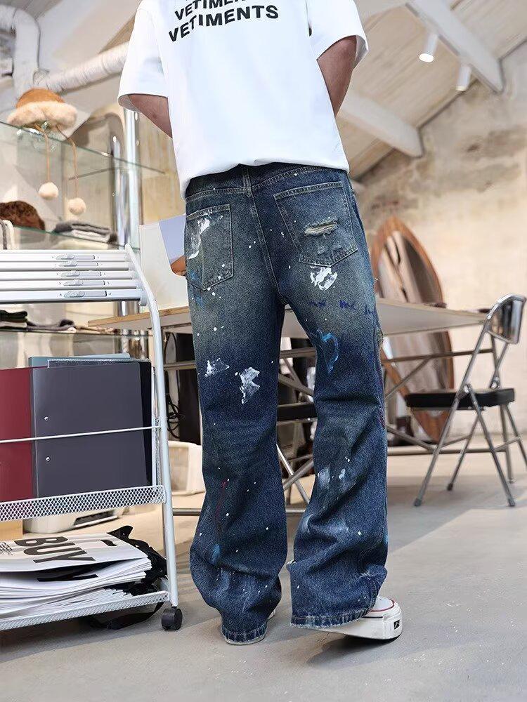 Men's Graffiti Ripped Colorful Jeans - Straight, Loose Fit, Stylish and Trendy