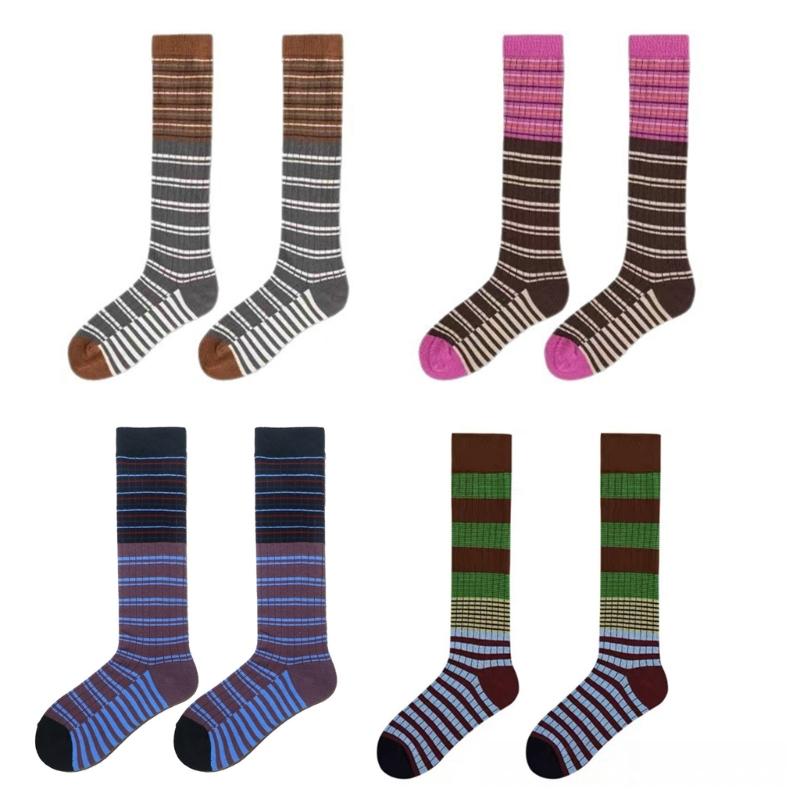 Damen Kniestrümpfe, Modische Gestreifte Strümpfe Cosplay Oberschenkelhohe Strümpfe Schlauchsocken Gestreifte Lange Stiefelsocken