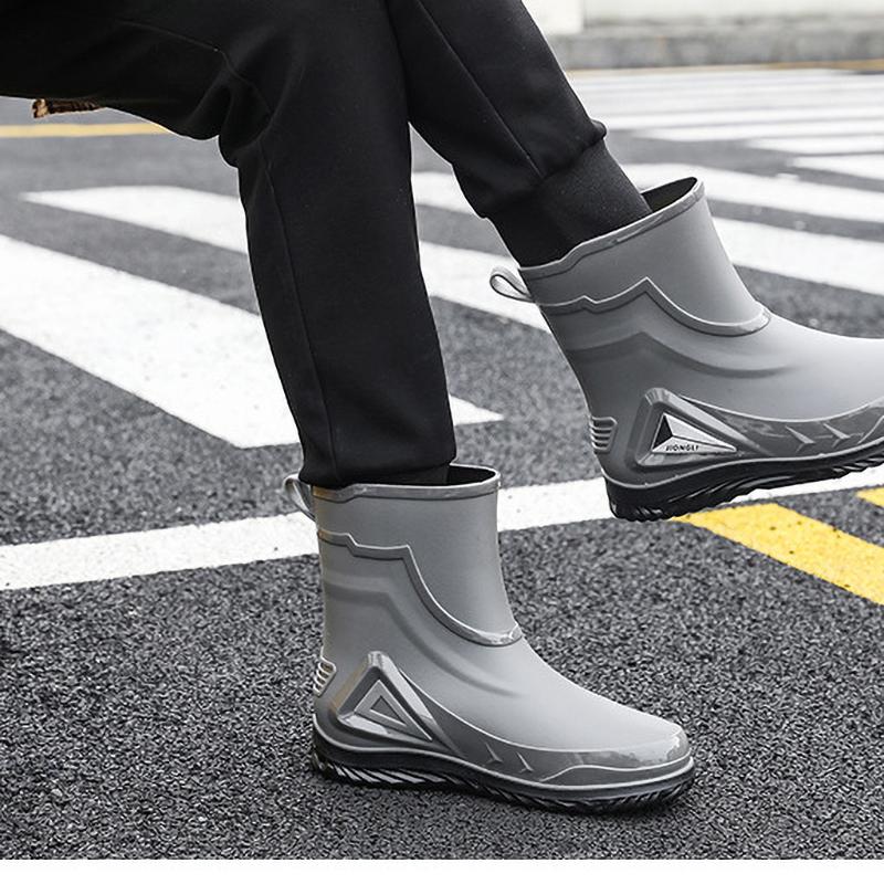 Winter Warm Fur Rain Boots Men's Waterproof Drawstring Shoes Non-Slip Flat Fashion Take Out Rider Autumn Summer Spring Black Red