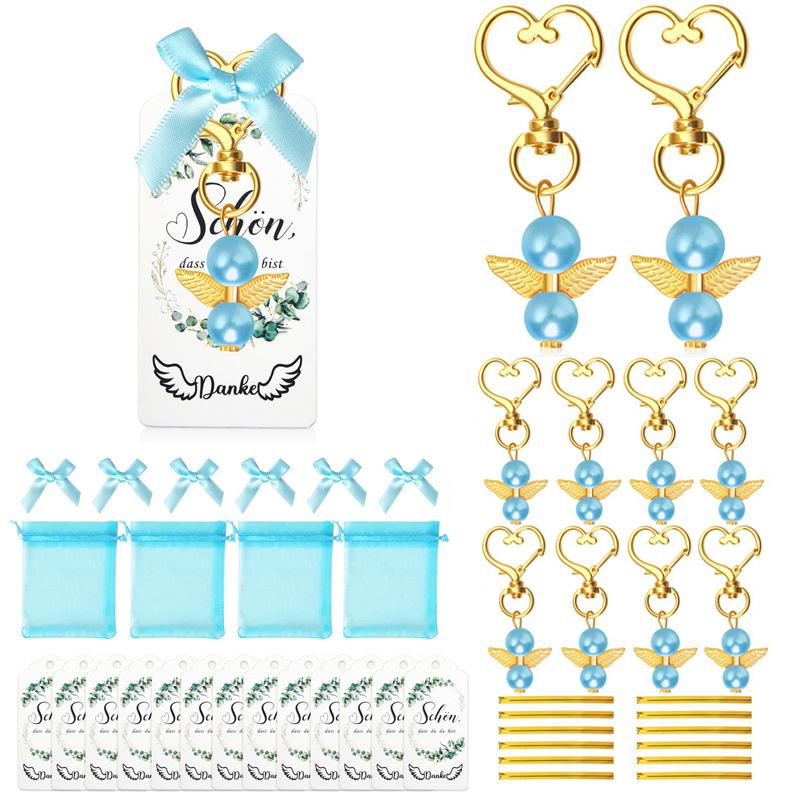

10 Sets Baby Shower Party Favors Baby Shower Angel Keychains Cards Organza Bags For Baptism Party
