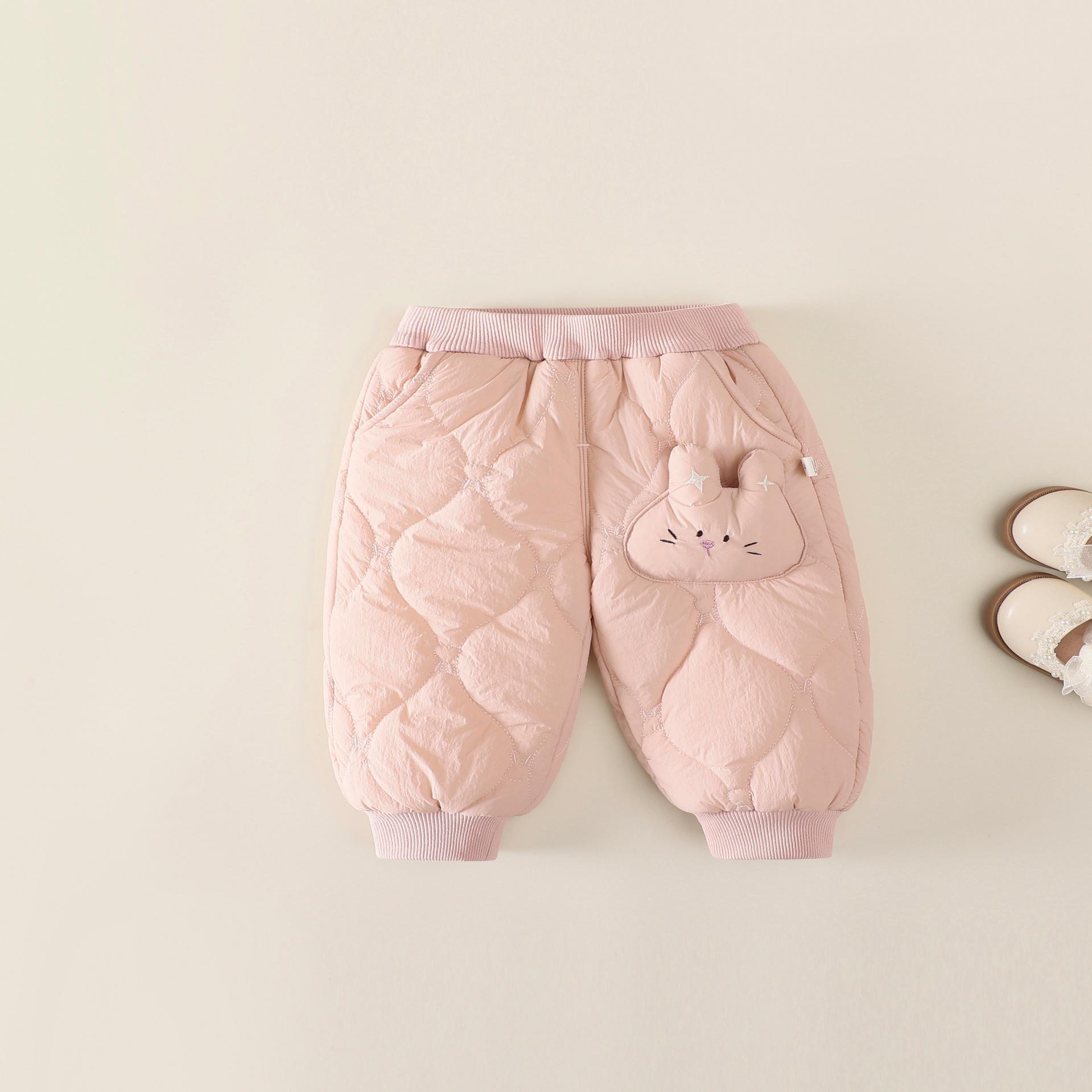 

2025 Winter Kids Thick Cotton Cartoon Embroidered Pants, Ages 0-4, Warm Casual Ribbed Cuffs 120 cm рожевий