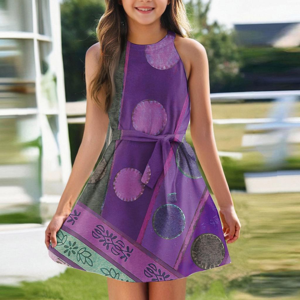 Rochie de vară pentru fete, rochie fără mâneci cu bretele, culoare solidă și imprimeu, rochie fără mâneci, rochie casual