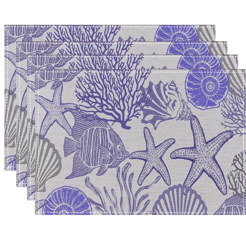 Hot Summer Beach Placemats Starfish Beach Theme Ocean Shell Printing Dust-proof and Heat-insulating Summer Placemats