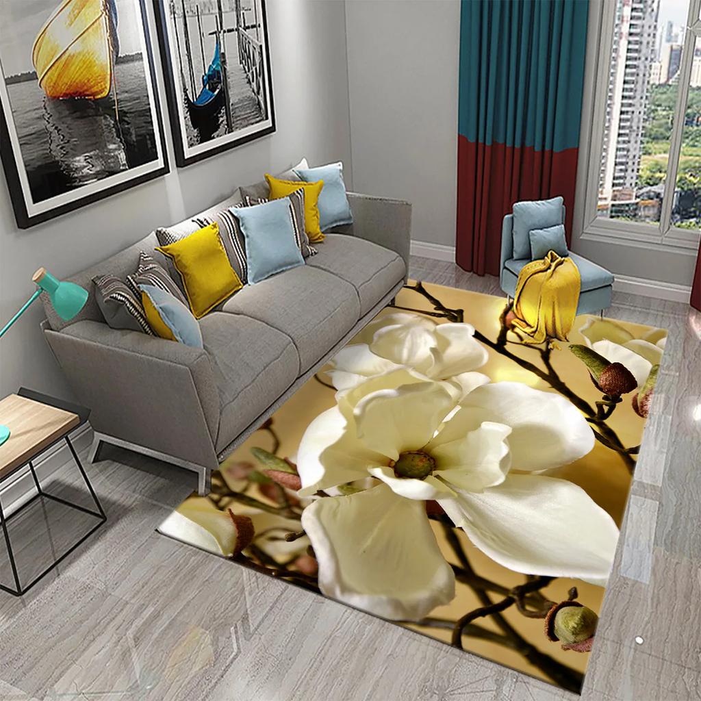 Magnolienblüten Teppich Rosa und Weiß Blumenteppiche Fußmatten Schlafzimmerdeko Bodenteppiche für Badezimmer Küche Eingang Rutschfester Teppich