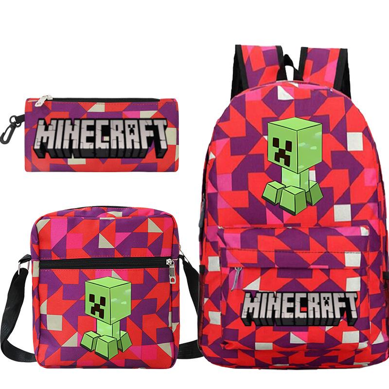 Game Minecraft Printed Children'S School Bag Oblique Span Bag Stationery Pencil Bag Student Backpack Set