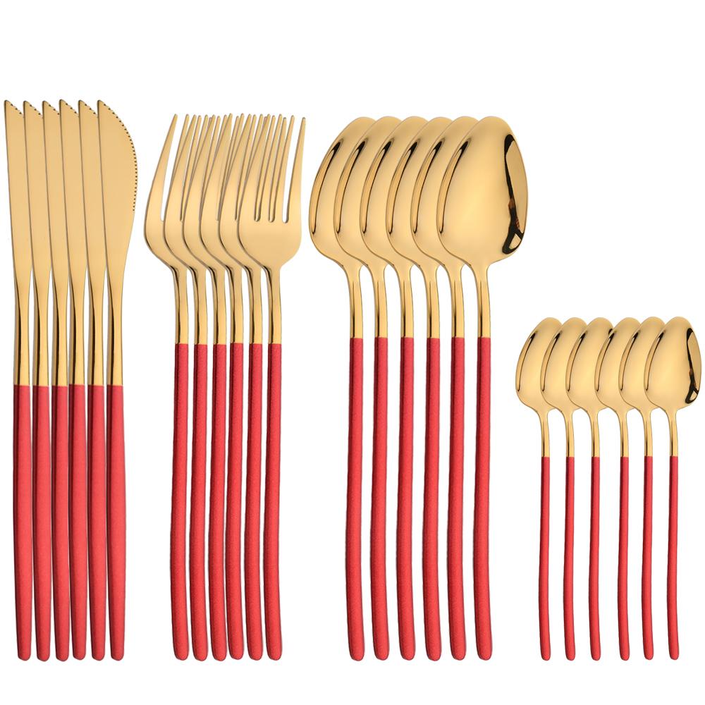 24Pcs Tableware Sets 18/10 Stainless Steel Cutlery Set Knife Fork Spoon Dinnerware Set Home Silverware Western Flatware Set