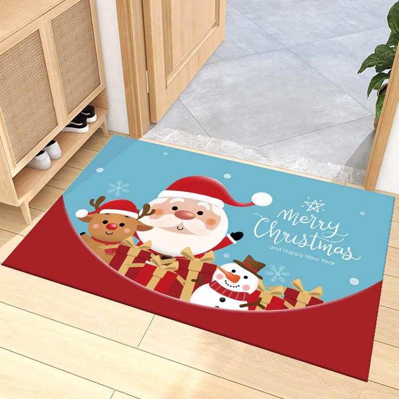 Christmas Cartoon Carpet Mat Rug Santa Reindeer Home Decoration Festive Entryway Decor Floor Mat with Merry Christmas Greeting