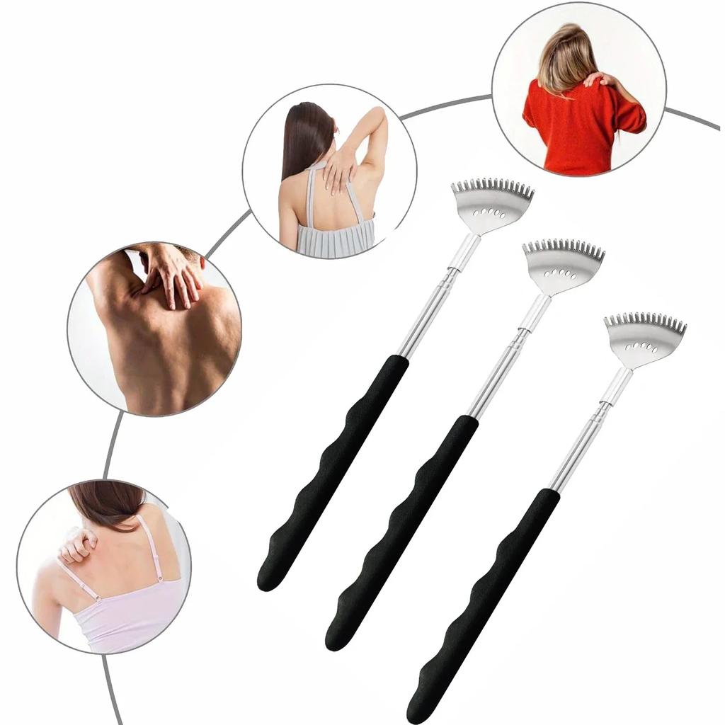 Extendable Back Scratcher the Head Has 15 Rakes, Stainless Steel Portable Telescopic Rubber Handle Back Scratchers for Elderly
