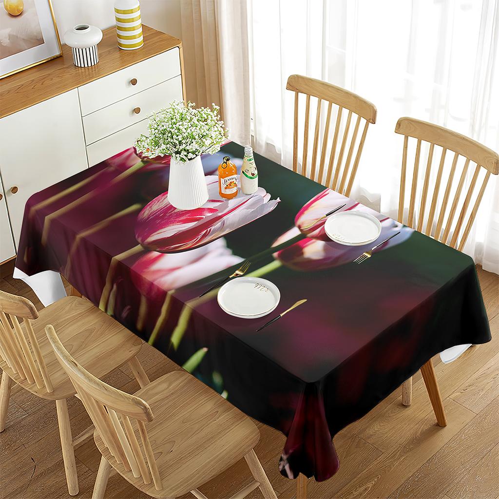 Tulip Tablecloth 3D Pink Flower Plant Pattern Table Cover Rectangle for Kitchen Living Room Dining Room Home Picnic Decoration