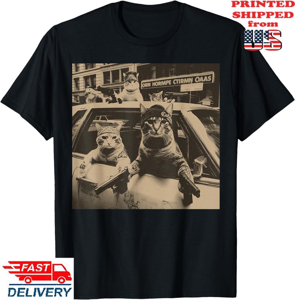 Funny Cat Gang Meme Street Sarcastic Vintage T-Shirt, Unisex Tee Unisex T-Shirt XL