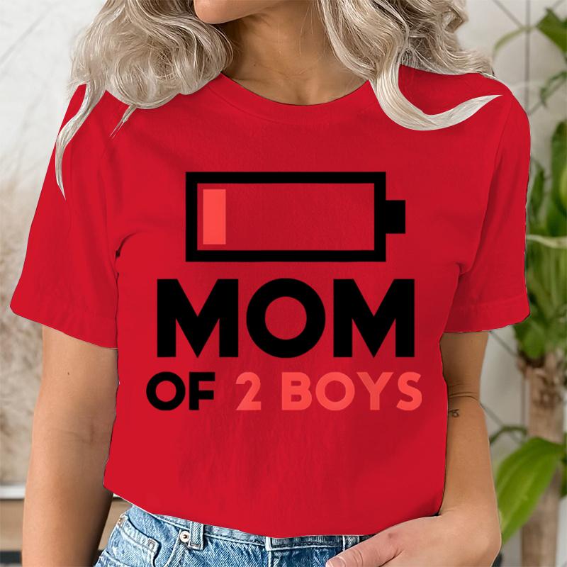 Women Clothing Graphic Mom of 2 Boys Print T Shirt Short Sleeve Ladies Mama Print Clothes Lady Tees Tops Female Womens T Shirt