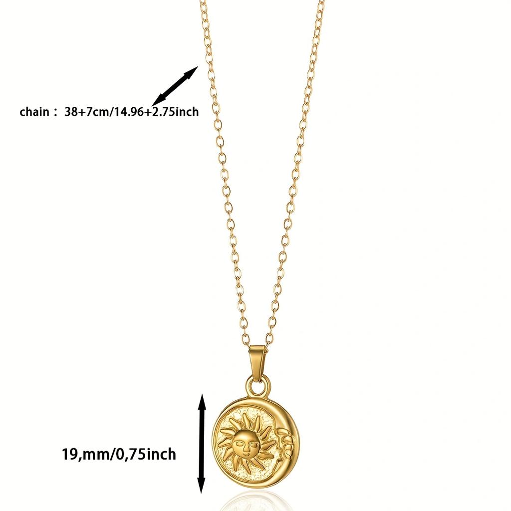 2025 Sun Moon Coin Pendant Necklace For Women Cute Fashion Gold Color Stainless Steel Round Necklace Sweet Jewelry Her Gifts