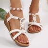 Fashion Bohemian Style Braided Wedge Sandals Women 2025 Summer Fashion Gold Roman Sandals Woman Plus Size Comfort Non Slip Beach Shoes