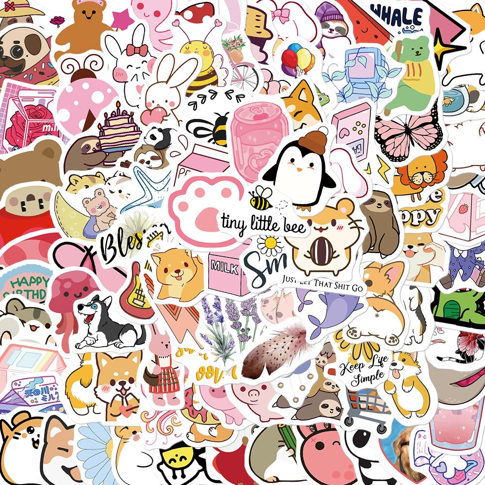 100 Cute Little Fresh Style Stickers Decorate Guitar Notebook Suitcase DIY Waterproof Stickers