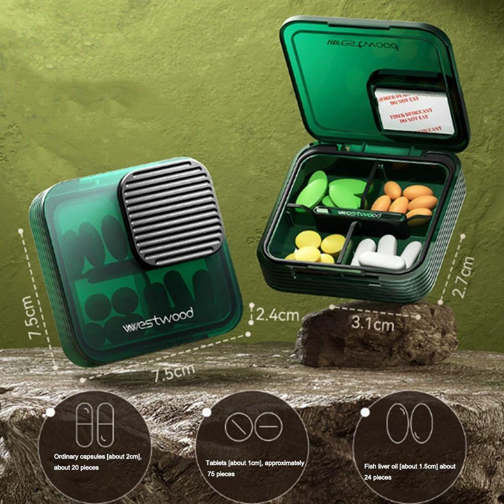 4 Fächer Medizinaufbewahrungsbox Feuchtigkeitsgeschützt Große Kapazität Pillenorganizer Versiegelt mit Deckel Tablettenbehälter für Zuhause & Reisen