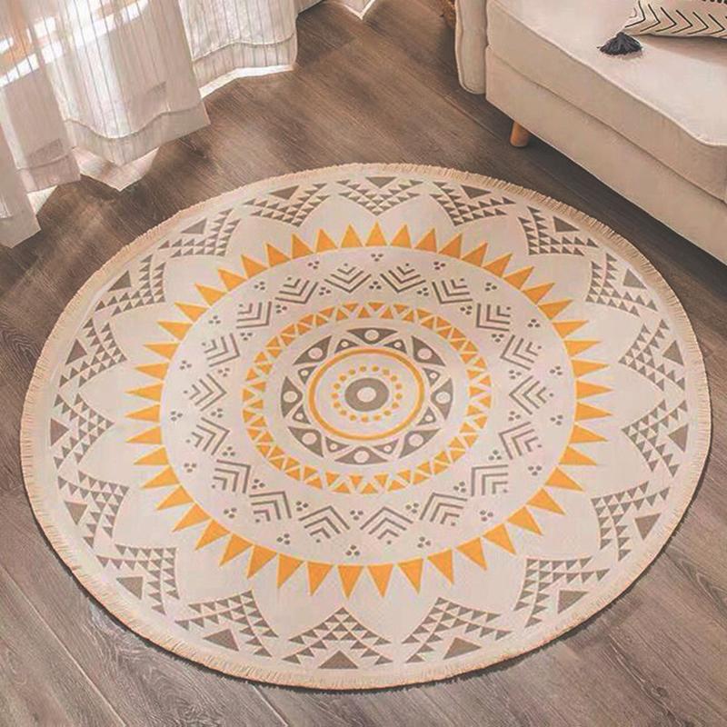 Nordic Round Carpet Rugs Boho Ethnic Mandala Tassel Carpet for Living Room Cotton Linen Big Floor Rug Modern Classic 90cm Mats