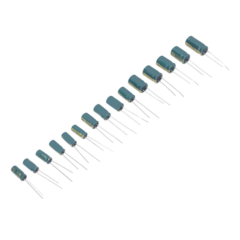 225PCS 15 Values Capacitor Assortment Kit In Line Type Aluminum Electrolytic Capacitors 16‑50V 1‑470