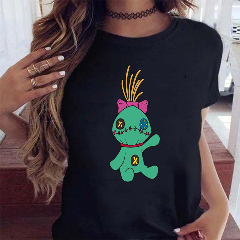 New Fashion FeUnisex Clothing Cartoon Disney Stitch Womens Tshirt Summer Short Sleeve Black Tops