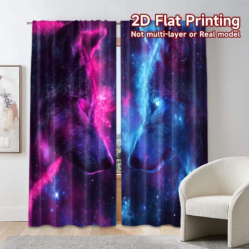 2pcs, 2D FLAT PRINTING Curtains (Without Rod) Cosmic Wolves Popular Curtain Versatile Durable Polyester Curtains Decorations For