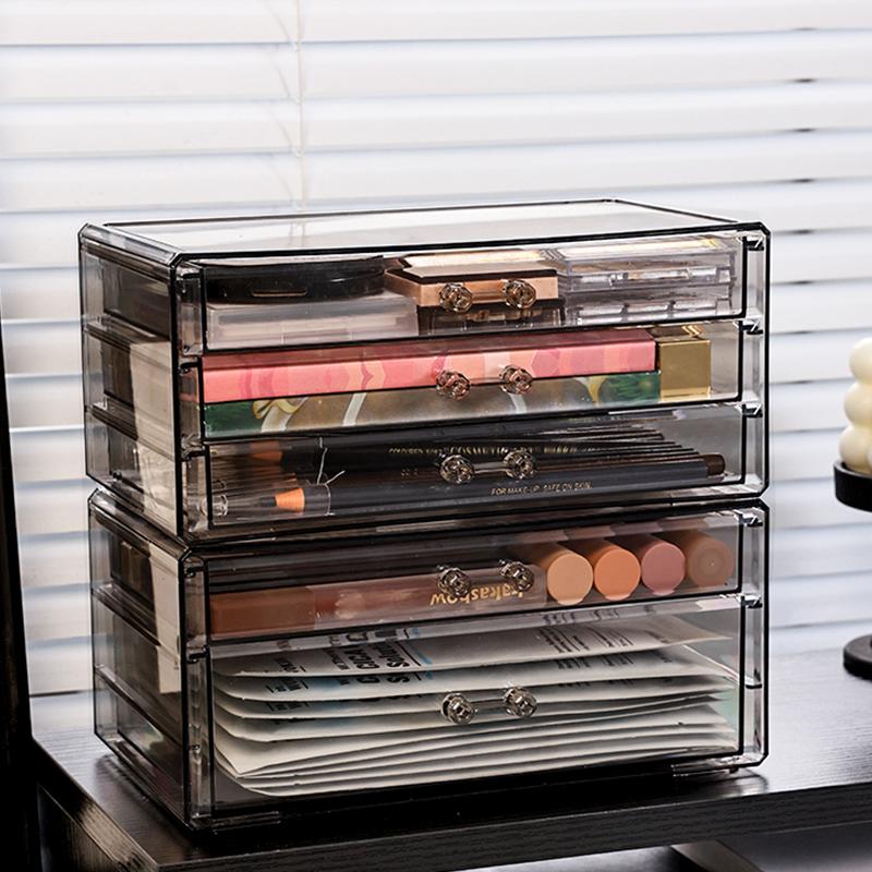 1pc desktop drawer style acrylic transparent black cosmetics storage box desktop stackable office supplies skincare organizer