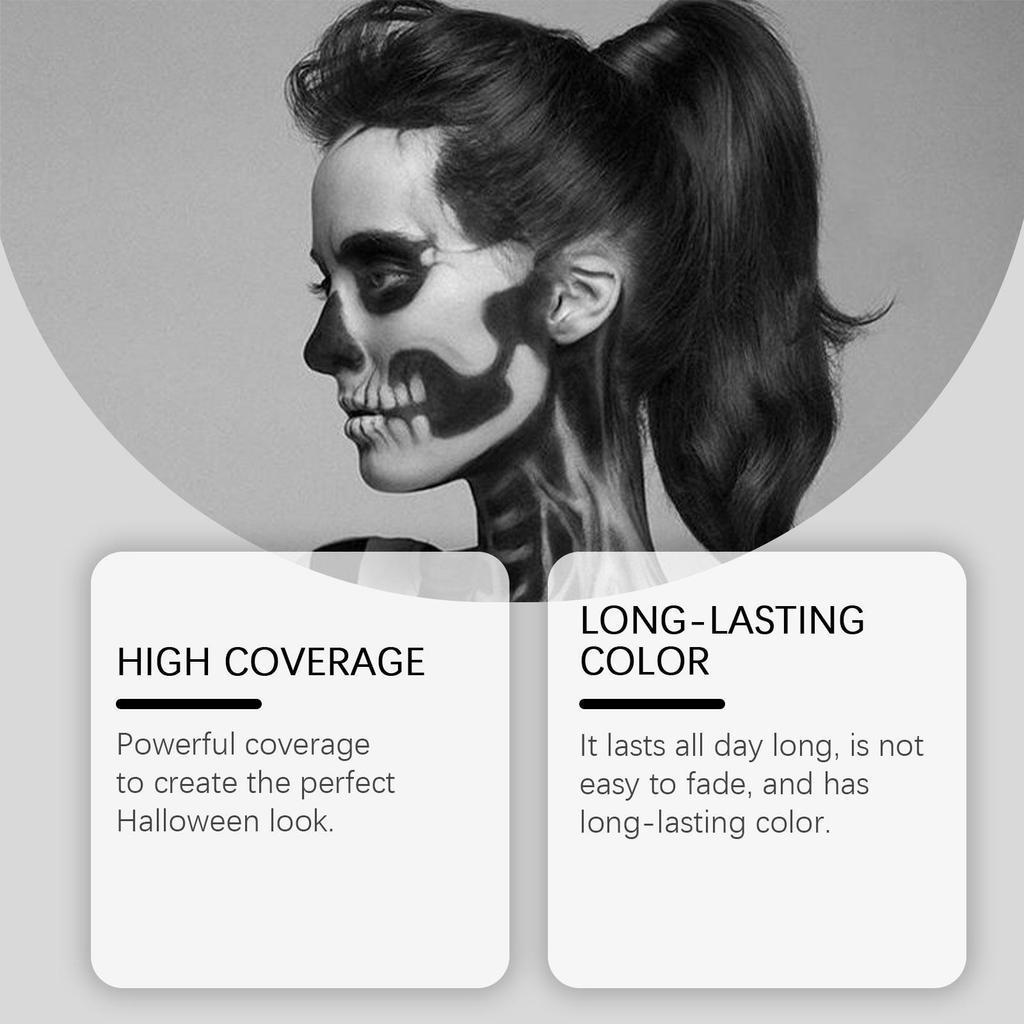 Halloween Black White Face Body Paint Kit Full Coverage Lighweight Foundation Clown Joker Makeup Festive Makeup Accessories Set