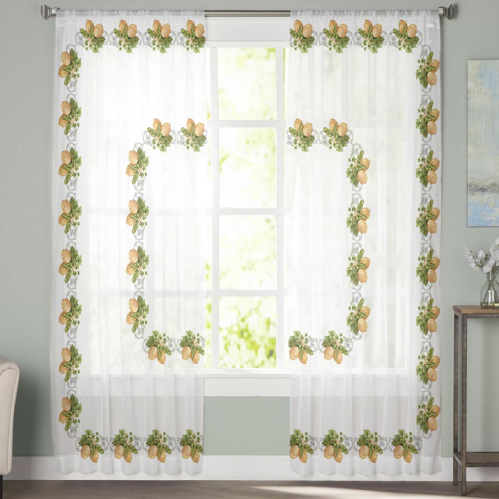 Summer Lemon Sheer Window Curtains For Living Room Kitchen Children Bedroom Voile Hanging Curtain