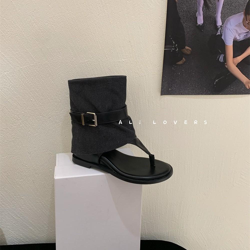 The same style as the fashionable blogger! Summer toe inner height increase and thin sandals cool boots women's short flip-flop boots fashion boots