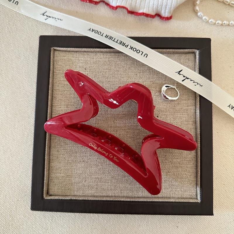 Large Red Zodiac Year Hair Claw Clip French Letter Gold Accent Updo Bun Holder for Women Non-Slip Hair Grip Accessory