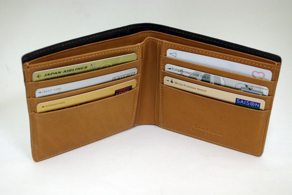 [Saint Cuir BRIDLE LEATHER] British Thomas Bridle Leather and Tanned Leather Bifold Card Wallet (No Coin Compartment, Pure Bill Compartment) (Dark