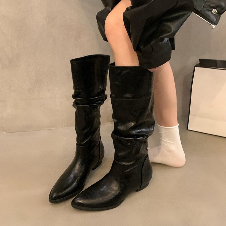 Women's Slouchy Knee High Boots Riding Combat Boots Chunky Block Heel Fall Winter Non-Slip Wide Calf Pull on Low Heels Walking Booties Shoes for Women