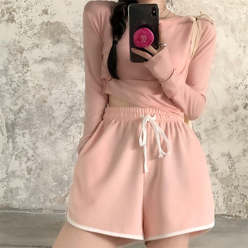 

Спортивные шорты с высокой талией, женские свободные повседневные брюки Spice Running Wide Leg M розовый