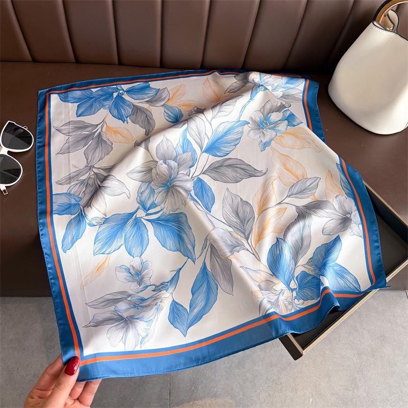 Art commuter style simulation silk printing silk scarf square scarf high-end shawl sunscreen neck small square scarf headscarf scarf