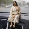 Jesus Resin Desk Figurine Handmade Stiting Jesus Christ Statue for Car Dashboard Home Office Table Decor Christian Religious Gift for Family Friends