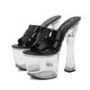 Fashion 18cm Crystal Mule High Heels Waterproof Platform Thick Sole Slip-Resistant Nightclub Pole Dance Catwalk Model Women's Shoes