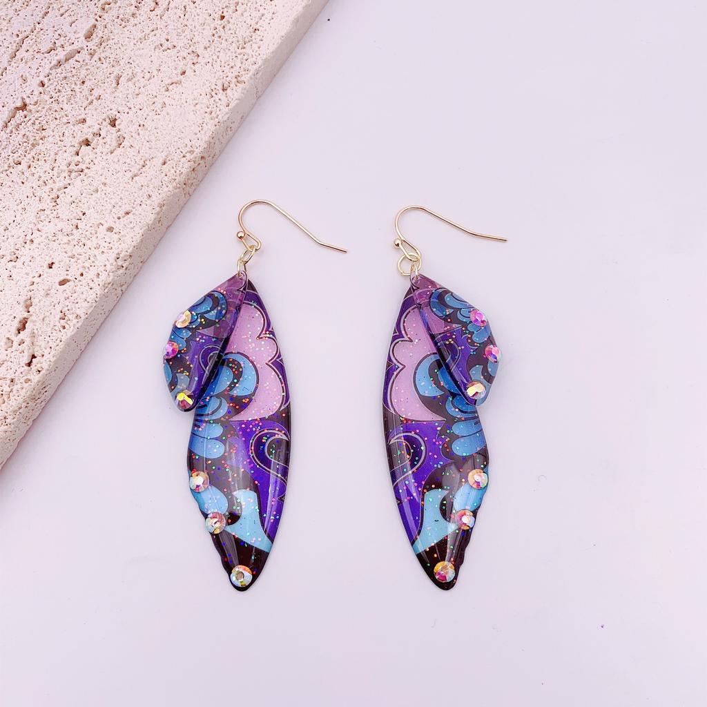 Popular personalized design simulation cicada wing earrings, high-end painting diamond-encrusted butterfly wing earrings