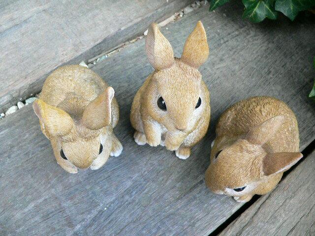 Kaninchenfiguren Mini-Freunde-Set drei N12150. Ornament Garten Innenraum Ausstellungsstück Maskottchen Gartenarbeit. Realistisches Design.