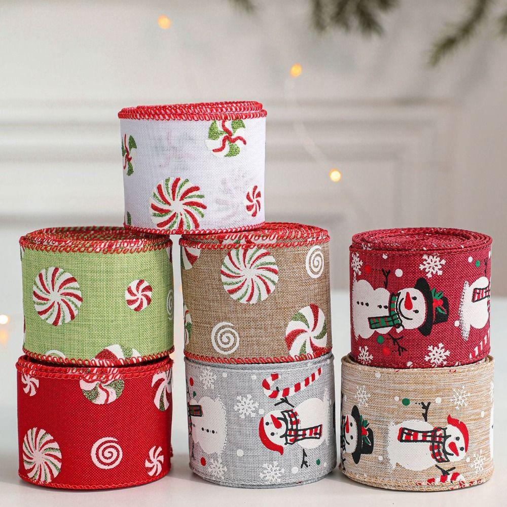 Cartoon 2M/Roll Christmas Tree Ribbon DIY Reinforced Edge Gift Packaging Webbing Snowman Fabric Wreath Making Tool Xmas
