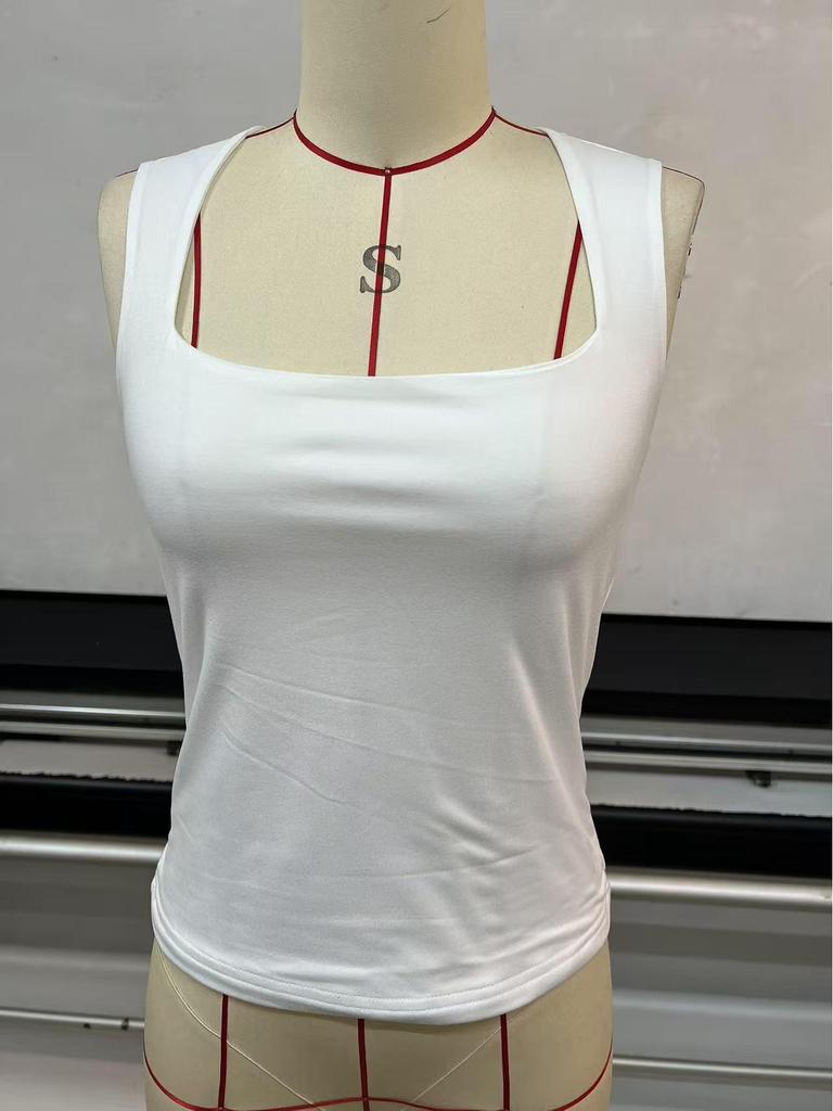 2026 European & American Women's Summer Square Neck Sleeveless Vest T-shirt - Comfortable Casual Top