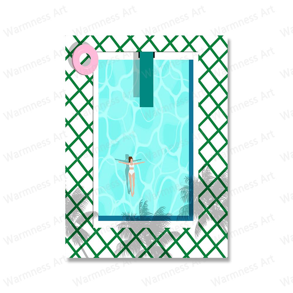 Nordic Abstract Wall Art Pictures Prints People Swimming In A Pool Canvas Painting Woman In Water Posters for Living Room Decor No Frame